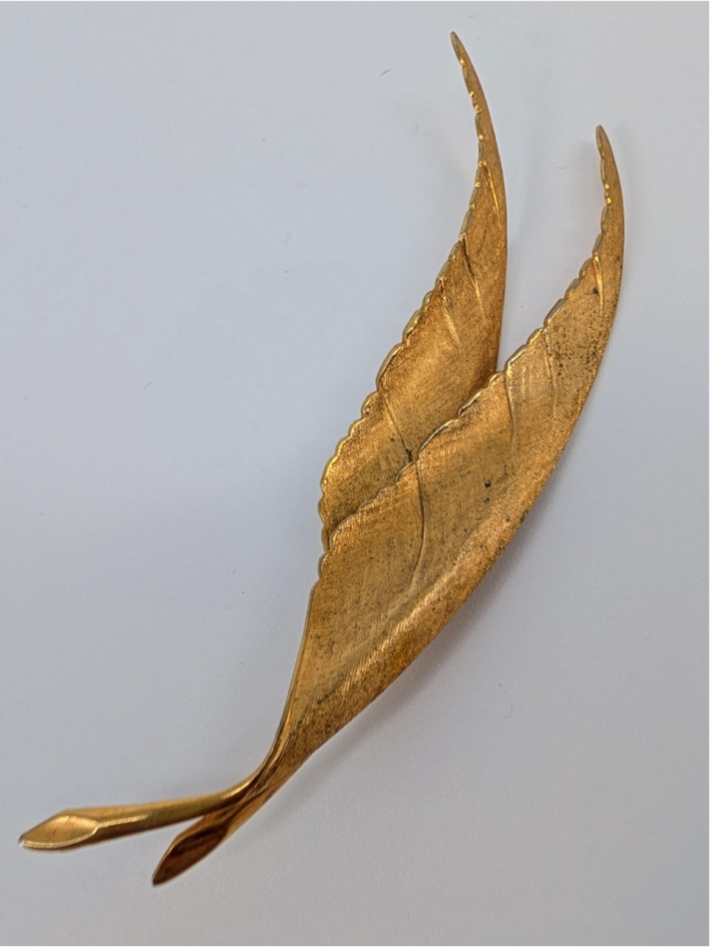 Vintage Giovanni Gold Plated Double Leaf Brooch 4.5" MCM 1960s Signed